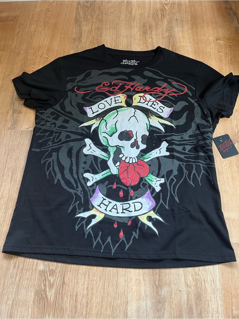 Ed Hardy Men’s Large Black Short-Sleeve Skull & Heart Graphic Tee